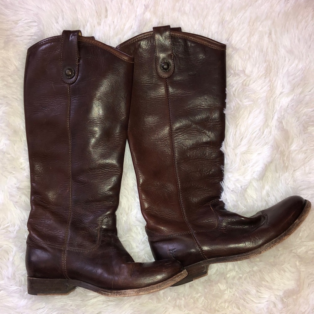Frye Melissa Button Dark Brown Leather Knee Equestrian Riding Boot